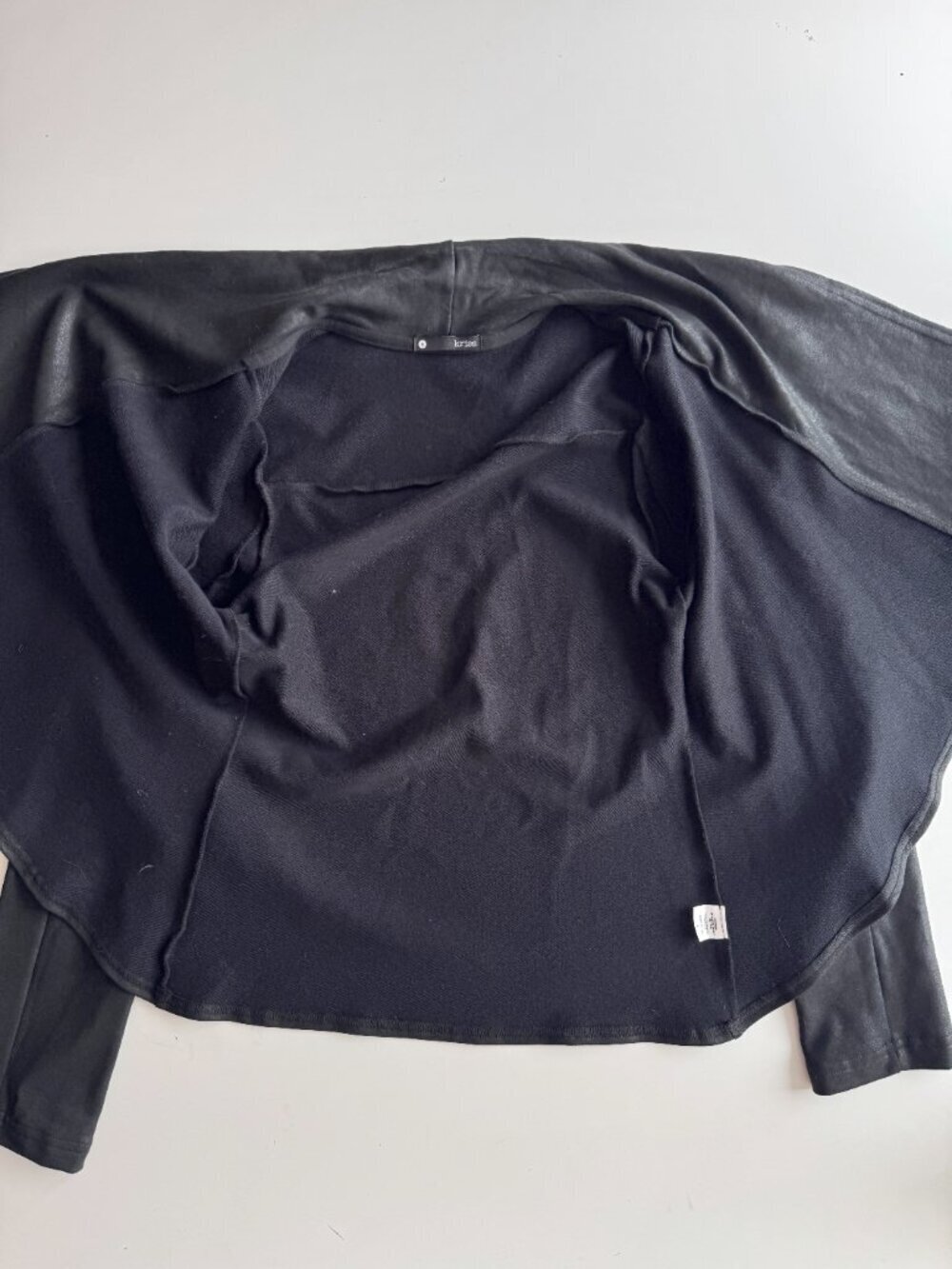 KRISA Black Coated Terry Faux Leather Open Drape Front Moto Jacket, Size S - Picture 12 of 16